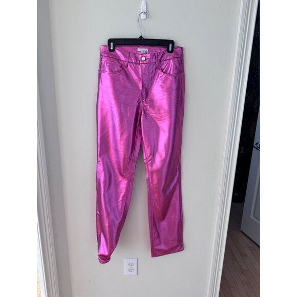 Good American Metallic Pink Faux Leather Pants Size 8/29 High Rise - Picture 1 of 6